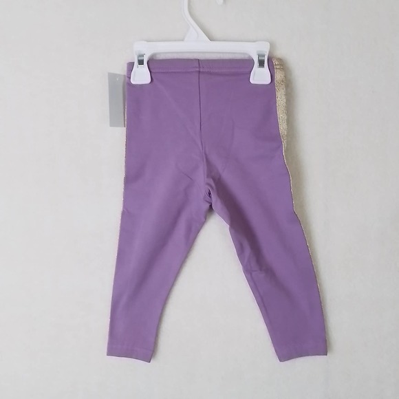 OshKosh‎ Cotton Blend Leggings Size 24m Lavender, w/ Gold Shimmer Racer Stripe - Picture 2 of 11